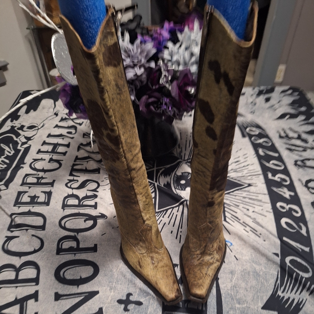 Gianni Bravo Poited Toe High Heeled Italian Leather &Fur Boots Size7.5 - Picture 2 of 14